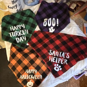 4-Pack Pet Holiday Plaid Reversible Flannel Dog Bandanas, M, Multicolor