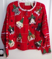Design Options By Philip Jane Gordon Zip Cardigan Sweater Christmas Dogs Size L