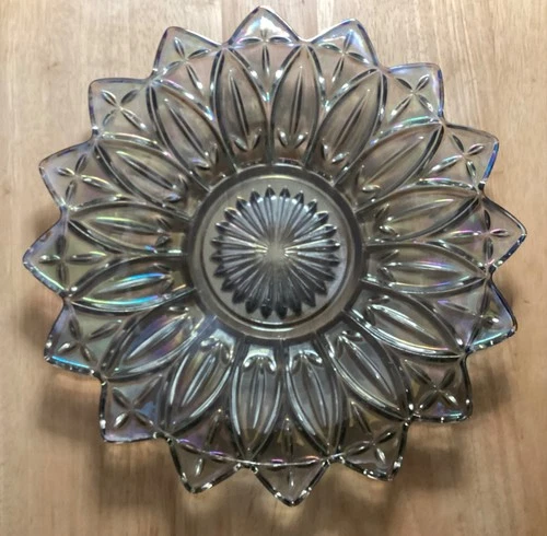 Vintage Federal Glass Iridescent Flower Petal Platter Plate 11.5 inch
