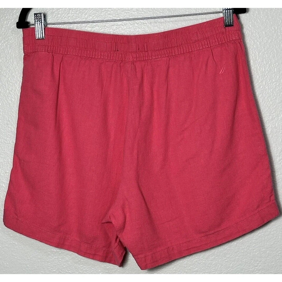 Pantalones Cortos Para Mujer Nautica Rosa Mezcla de Lino Tirar con Bolsillos con Cordón Informales Medianos Foto 3 de 4