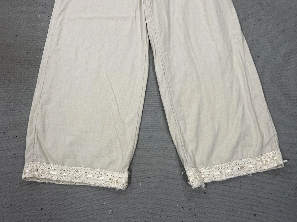 Celebrity Pink Pants Womens Medium Beige Smocked Waist Wide Leg Lace Trim Boho - Image 3 of 4