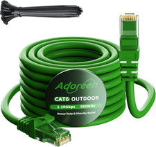 Cat 6 Outdoor Ethernet Cable 300 Ft Green, High Speed Heavy Duty Long Internet N