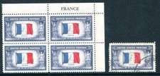 1943 USA Overrun Countries France 5c - Corner plate block of 4 stamps MLH
