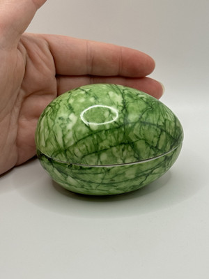 Vintage Limoges Jade Green Crackle Egg Jewelry Trinket Box Collectible
