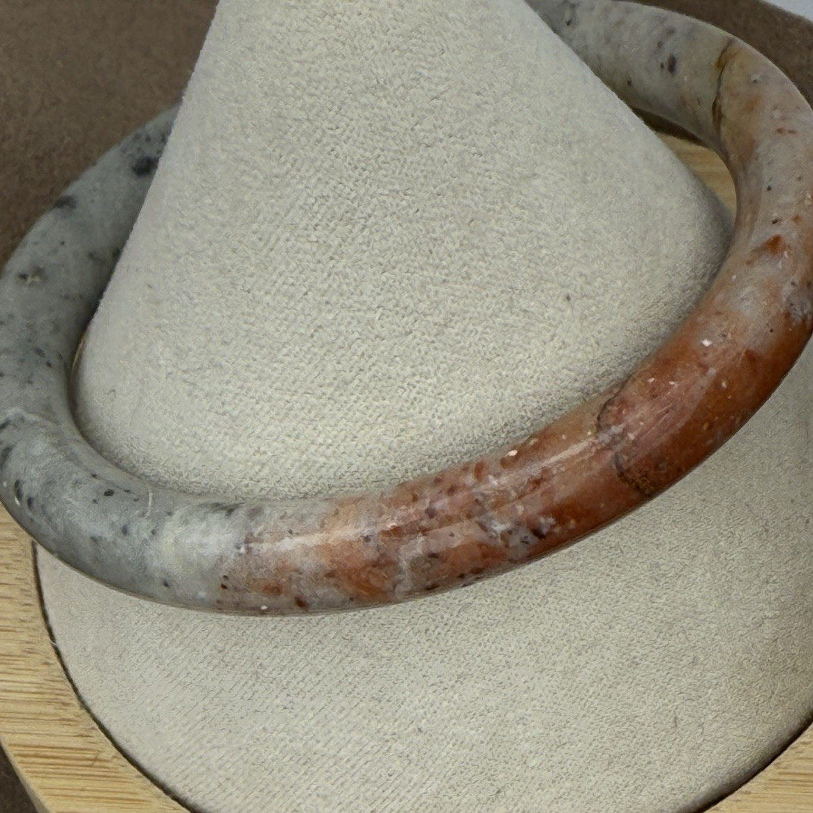 Solid Stone Bangle Bracelet Rust Cream Black 62mm… - image 6