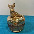 Vintage JEANNETTE Marigold Carnival Glass Scottie Dog Powder Jar/Trinket Box