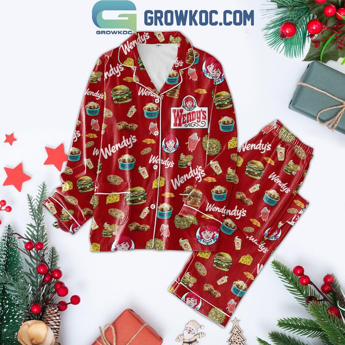 Wendys Yummy Time Christmas Polyester Pajama Set for Kids  