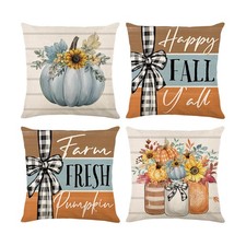 Fall Decorations for Home,Fall Pillow Covers 18 x 18 Inch Set of 4, Hello Aut...