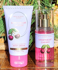2PC 2026 SPRING SWEETHEART CHERRY Bath Body Work MIST/CREAM Travel Sz