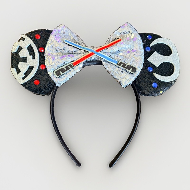 Star Wars Darth Vader Lightsaber Bow Headband Black Glitter Sequin Ears