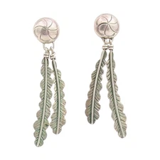 925 Sterling Silver Vintage Earrings SOUTHWESTERN Double Feather Dangle  EG13731