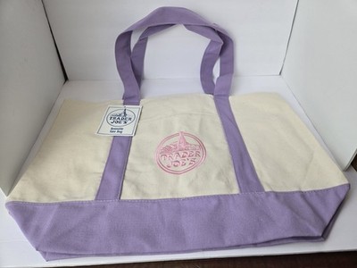 Trader Joe's Large Classic Tote Bag Lavender/White NWT Free Shipping