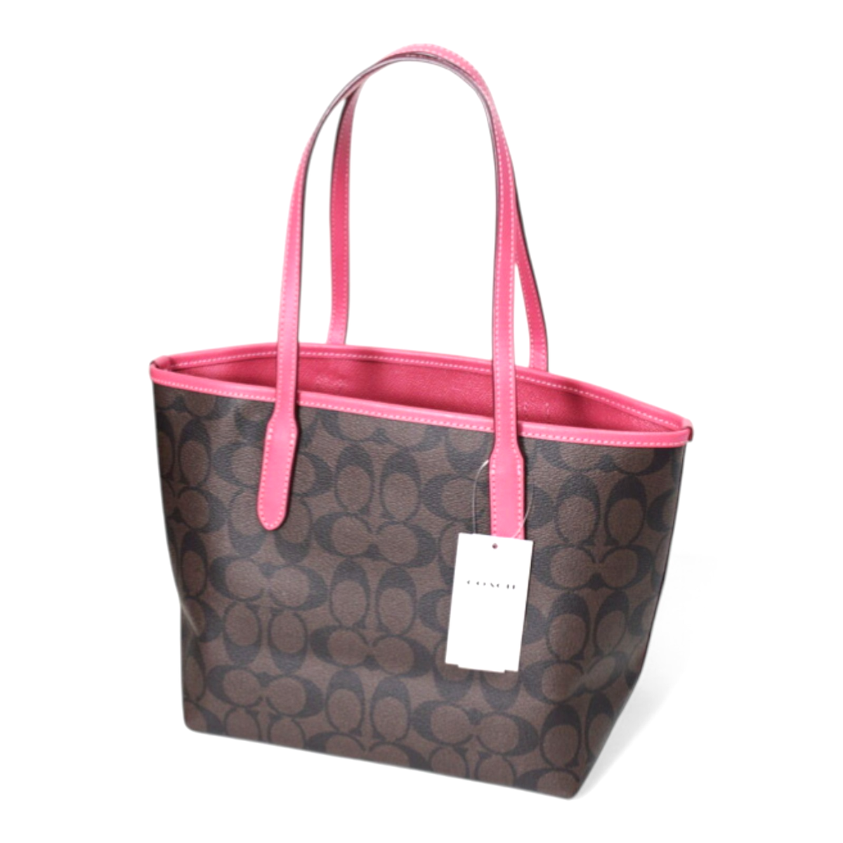 COACH Signature Mini City Tote Horse Sleigh Canvas Leather Brown