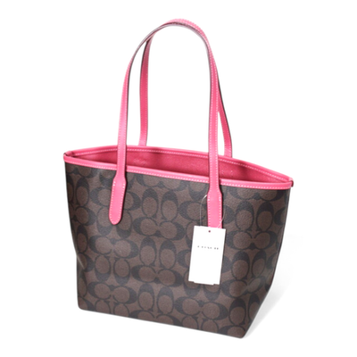 COACH Signature Mini City Tote Horse Sleigh Canvas Leather Brown