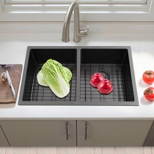 Kitchen Sink Double Bowl Sink Rectangular Stainless Steel Sink w/Grid  Drainer