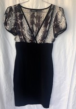 Y2K Glam Bebe Snake Print Bandage Dress Women Medium Cap Sleeve Bodycon Clubwear