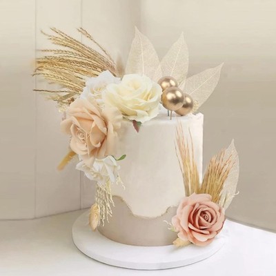 28 Teile Boho Tortendeko Trockenblumen Tortenaufleger Gold Tortendeko Rose