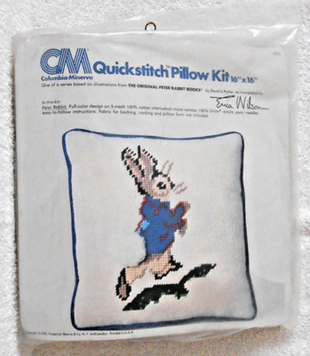 #2002 COLUMBIA MINERVA ERICA WILSON ''PETER RABBIT'' QUICKSTITCH  PILLOW KIT - NIP