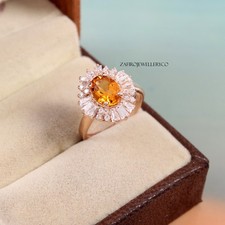 Natural Citrine, 925 Sterling Silver, Anniversary Ring, Silver Ring, Halo Ring