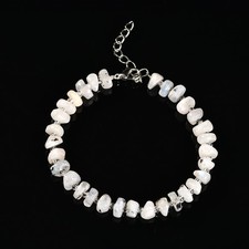 White Moonstone Wheel Beaded Bracelet Silver Plated Clasp 5x7mm 7.5" Length