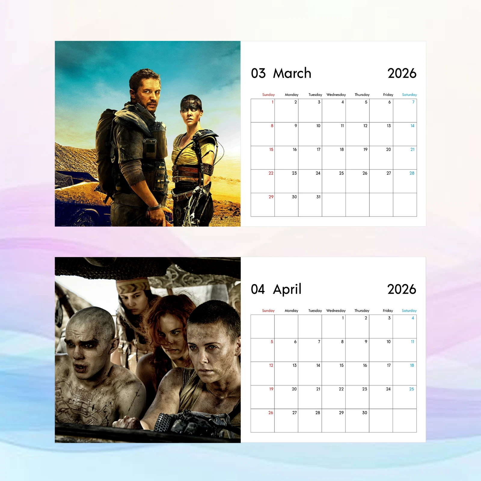 Mad Max Fury Road 2026 Calendar, Post-Apocalyptic Action Art, Epic Wall Decor