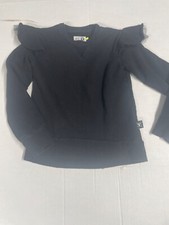 nununu Youth Girls size 6/7 Black Sweatshirt Star on back fun shoulder details
