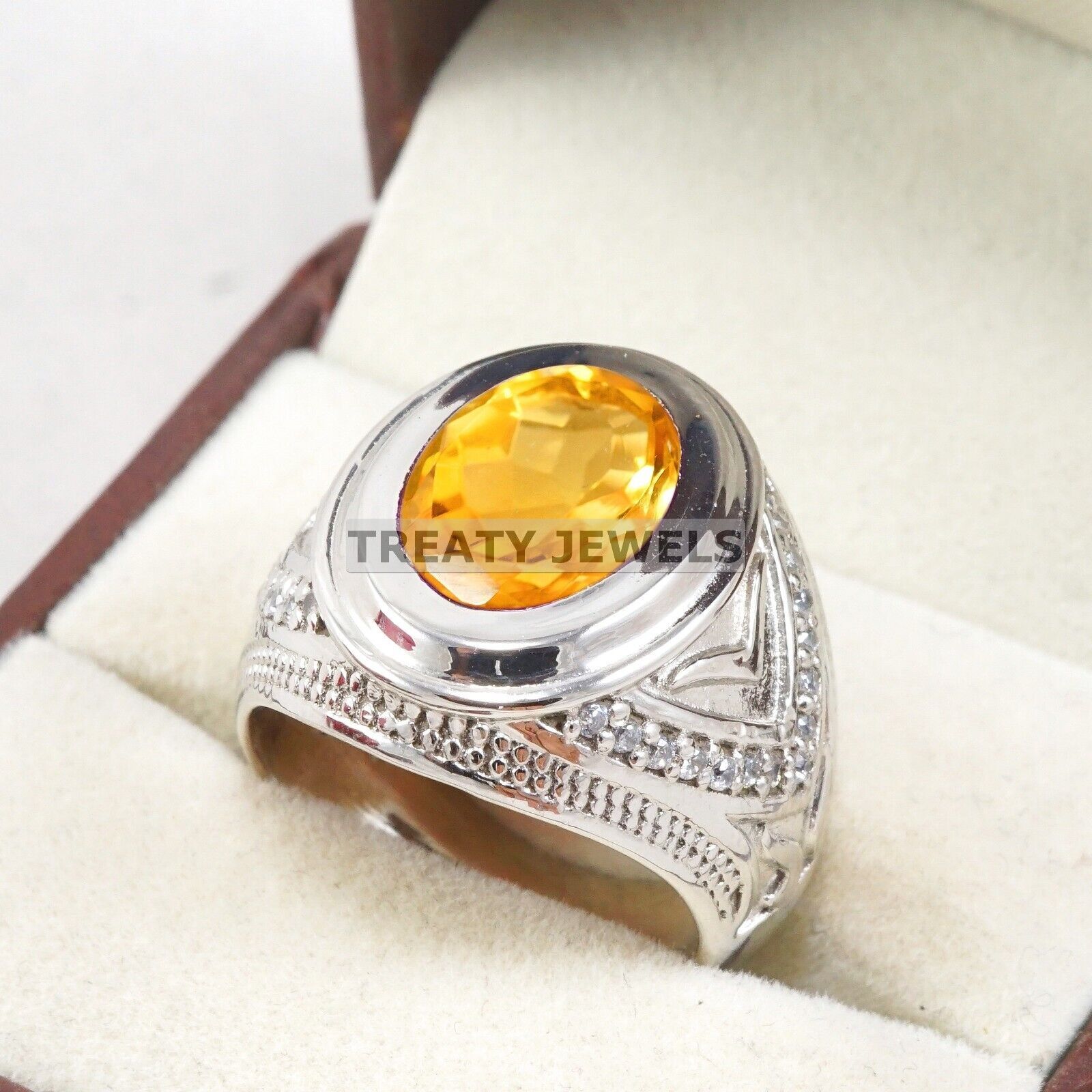 Citrine Oval Cut Gemstone With 925 Sterling Silver Ring For Men's #A971