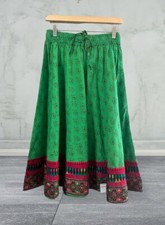 True Vintage Green And Pink Indian Embroidered Skirt Fits Small To Large
