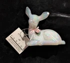 Fenton Art Glass Pearl Opalescent Iridescent Fawn /Deer Figurine Pink Flower