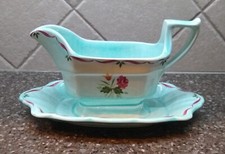 ADAMS CALYX WARE ALLEGRO GRAVY BOAT WITH ATTACHED SAUCE PLATE EXCELLENT COND