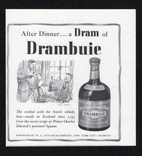 1948 Dram of Drambuie Cordial Scotch Whiskey Prince Charles Edward Print Ad Vtg