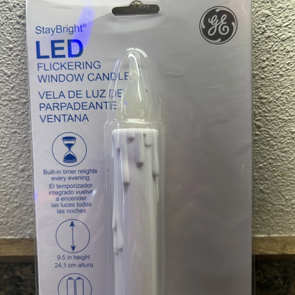 GE LED Flickering Window Candle Battery Powered with Timer Silver Base - Image 3 of 4