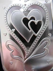 1-OZ PURE SILVER.999 BEAUTIFUL ART BAR 3 HEARTS WITH LOVE VALENTINES  GIFT+ GOLD