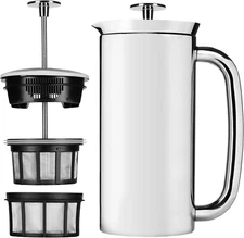 P7 French Press Coffee Maker - Double-Walled Stainless Steel Insulated with Micr