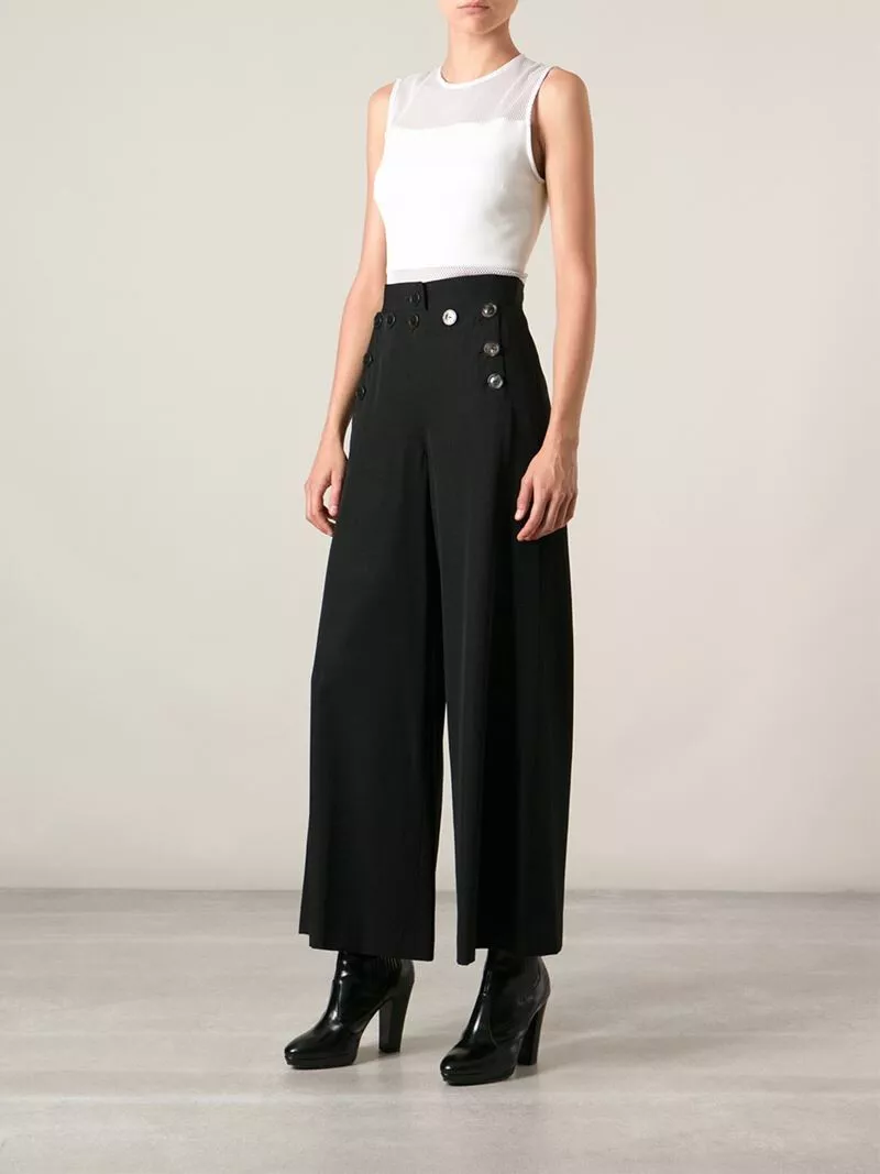 Jean Paul Gaultier JPG Black Wool Sailor Pants Wide Leg hi-rise Trousers