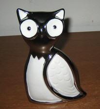 Statuina animali Gufo portafortuna porcellana bianca e argentata - da collezione