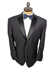 JOS A BANK Signature Black Tux Tuxedo Suit Sz 46S Dual Vent Flat Front