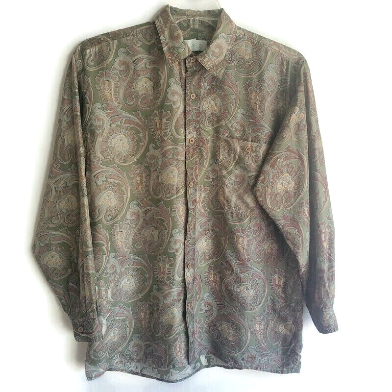 トップス JYARI JYARI SILK SHIRT C/D XYZ Shirt Womens Vintage Silk Long Sleeve Chest Pocket Point