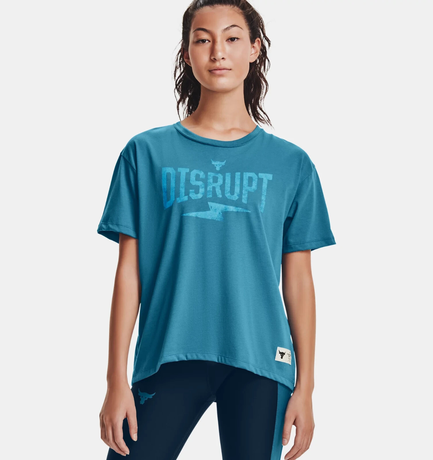 Under Armour UA Project Rock Disrupt Women's T shirt S Short Sleeve Blue NWT thumbnail 5