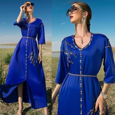 Abaya Rhinestone Women Muslim Long Maxi Dress Dubai Evening Cocktail Party Gown