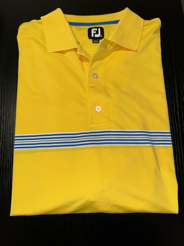Footjoy Mens Polo Shirt 2XL Prodry Lisle Yellow Striped Golf Short Sleeve - Picture 2 of 3