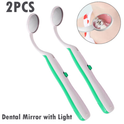 2Pcs Dental Mirror with Light Dental Instruments lluminate Tooth Care Tool Green
