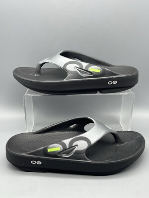 OOFOS OORIGINAL MEN 7 WOMEN 9 GREY BLACK FLIP FLOP THONG SPORT RECOVERY SANDALS