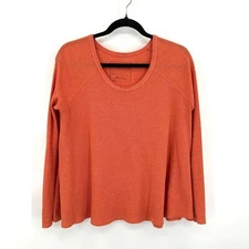 FREE PEOPLE We The Free Orange Waffle Knit Boxy Oversized Shirt Top Size Small