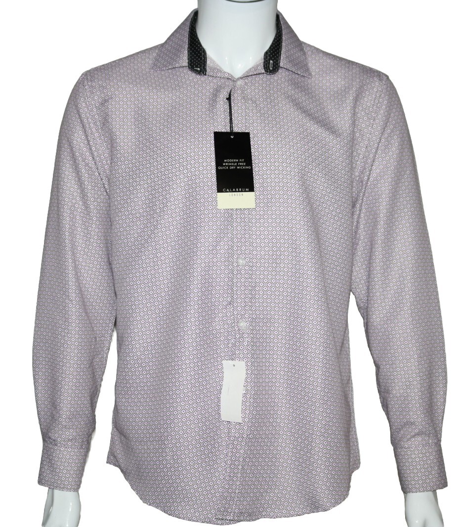 calabrum dress shirts Calabrum London Mens Long-Sleeve Geo Print Lilac Dress Shirt M 15-15.5  33/34 New