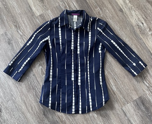 Vintage Mojo Button Down Shirt Size S Small Geometric Collar Navy Blue White - Picture 5 of 6