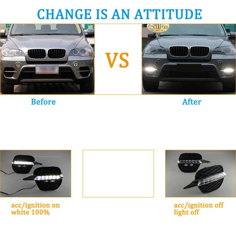 2Pcs LED DRL Daytime Running Lights Fog light Driving Bumper Fit For BMW X5 11+ - Image 3 of 4