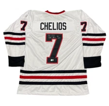 Chris Chelios Signed Chicago Custom Jersey w/ HOF 2013 Beckett Witness BAS COA