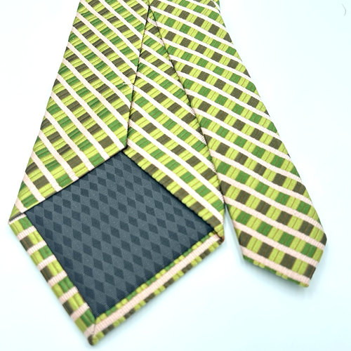 Stacy Adams Sign Gold 100% Silk Hand Made Mens Necktie Green Tonal Stripe 4W 60L - Picture 5 of 8