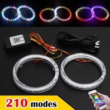 2x 80mm Rgb Drl Cob Led Angel Eye Lights Halo Rings Phone App Control Headlight